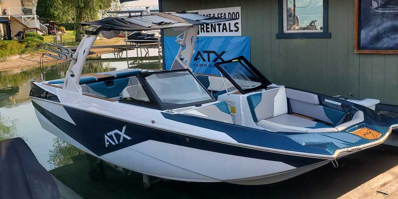 Side of 24 ft ATX boat rental