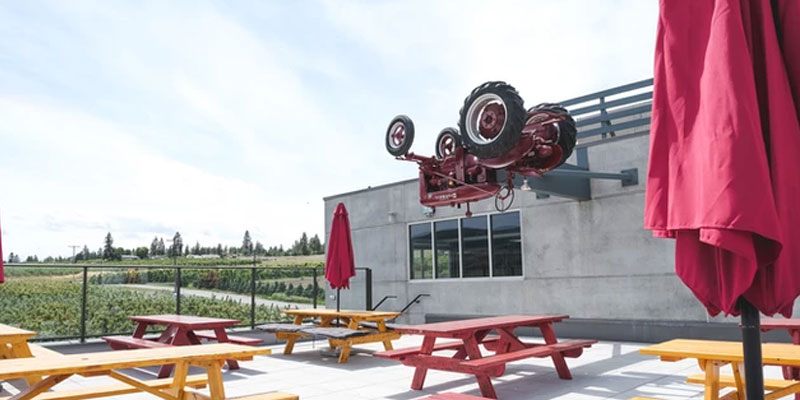 upside down tractor at upside cider